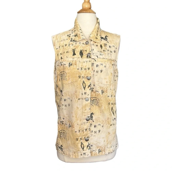 CHICO’S DESIGN Linen Top Blend Western Vibes Sleeveless, Size Medium - Picture 2 of 15